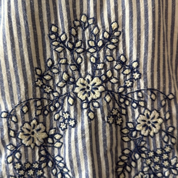 Free People peasant dress small oversized blue white stripes floral boho chic - Picture 5 of 14